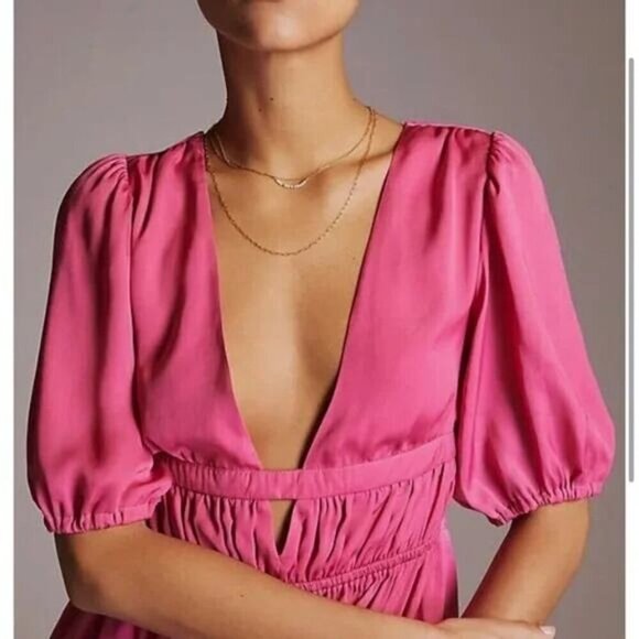 NWT DOLAN Anthropologie Cut-Out V-Neck Peplum Top Sz Small Pink - Picture 2 of 7